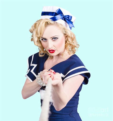 Strong Sailor Pin Up Model Pulling On Tough Rope Photograph By Jorgo