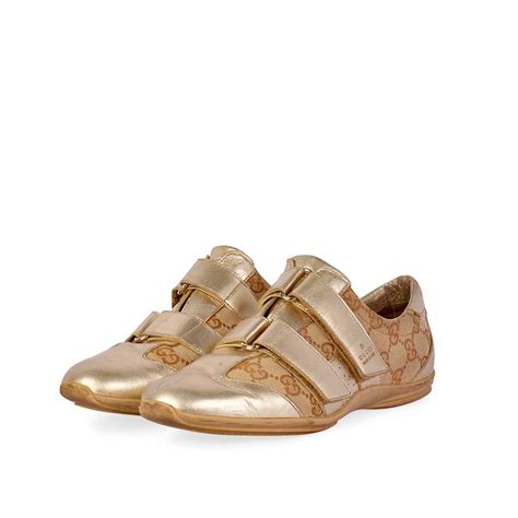 Gucci Guccissima Velcro Sneakers Metallic Gold S 36 35 Luxity