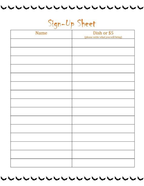 New Food Sign Up Sheet Template Xls Xlsformat Xlstemplates