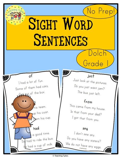 Sight Word Sentences Dolch First Grade From Teaching Tykes Sight Word