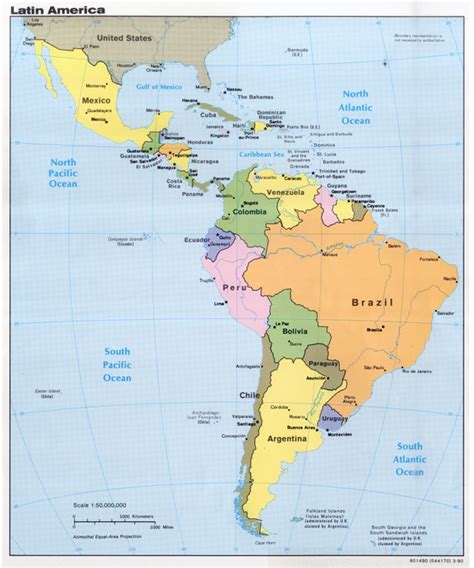 Large Detailed Political Map Of Latin America With Capitals And Major Cities 1990 1 