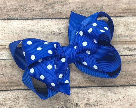 Royal Blue Polka Dot Hair Bow Hair Bows Bows For Girls Etsy