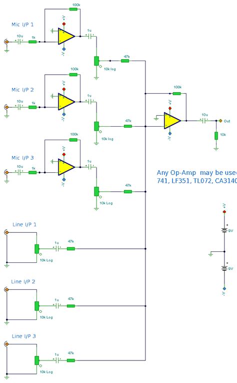 5 Channel Audio Mixer Circuit Diagram