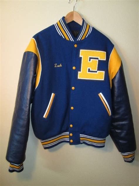 Vintage Letterman Jacket Blue And Yellow Eisenhauer Knights Wool