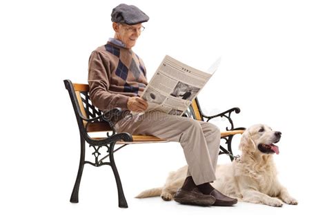 Senior Man Reading A Newspaper With His Dog Stock Image Image Of
