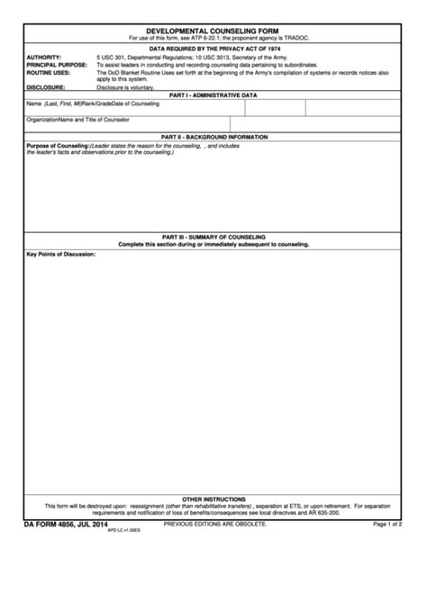 Da Form 4856 Counseling Examples