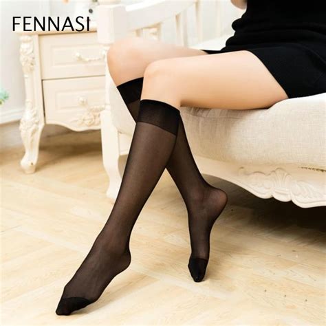 Fennasi Pairs Knee High Socks Long Female Transparent White Stockings Sexy Women Varicose