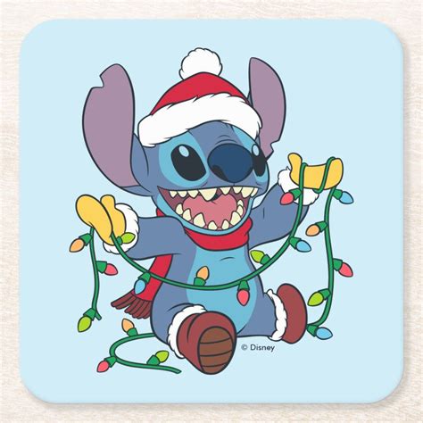 Stitch Christmas Lights Square Paper Coaster Zazzle Stitch De