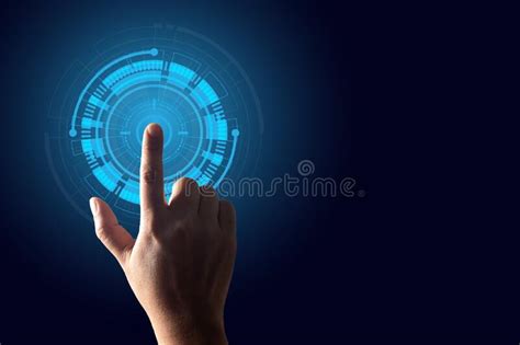 Hand Touching Digital Hud Virtual Futuristic Technology Interface Stock