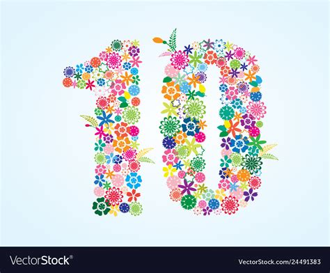 Colorful Floral 10 Number Design Isolated On Vector Image