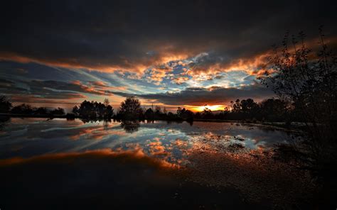 Nature Landscape Pond Sunset Wallpapers Hd Desktop