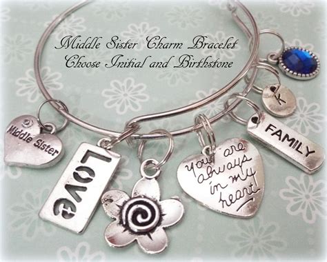 Sister Gift, Middle Sister Charm Bracelet, Gift to Sister, Sister to Sister Gift, Personalized ...