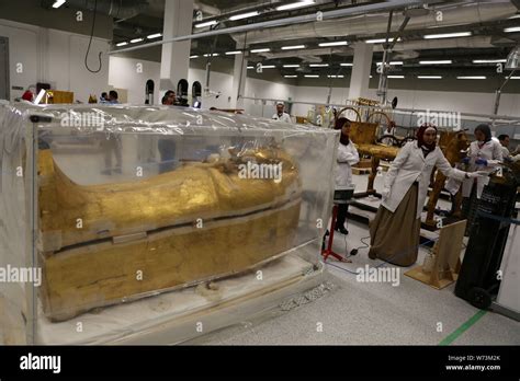 cairo 4th aug 2019 photo taken on aug 4 2019 shows the large gilded coffin of king