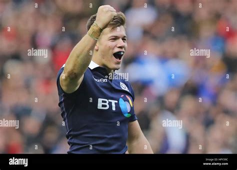 Scotlands Stuart Hogg Celebrates At The End Against Wales During The