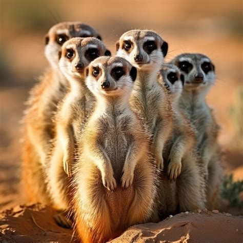 Premium Ai Image Playful Meerkats Standing Guard
