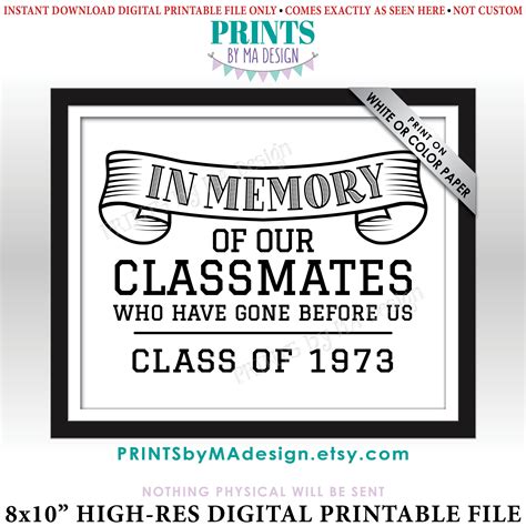 Class Of 1973 Reunion Memorial In Memory Of The Classmates Etsy