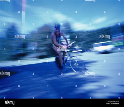 Triathlon Racing Cyclist Blur Sport Man Sportsman Triathlet