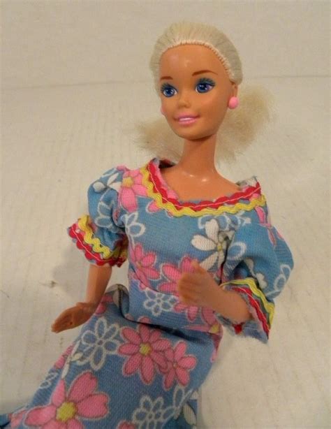 Barbie Twist And Turn Doll 1966 Malaysia Blonde Blue Eyes Earrings Handmade Dress Mattel