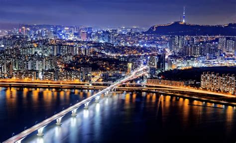 Seoul At Night South Korea Stock Photo Image Of Aerial Korean 55099874