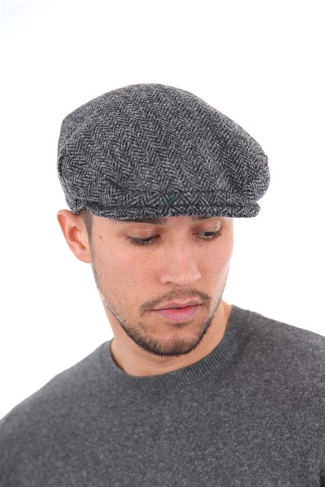 Mens Harris Tweed Wool Herringbone Design Country Flat Cap Hat Ebay