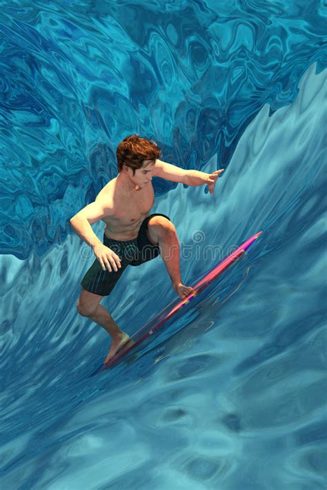 Surfer Beau Avec Le Panneau De Ressac Sur La Plage Illustration De
