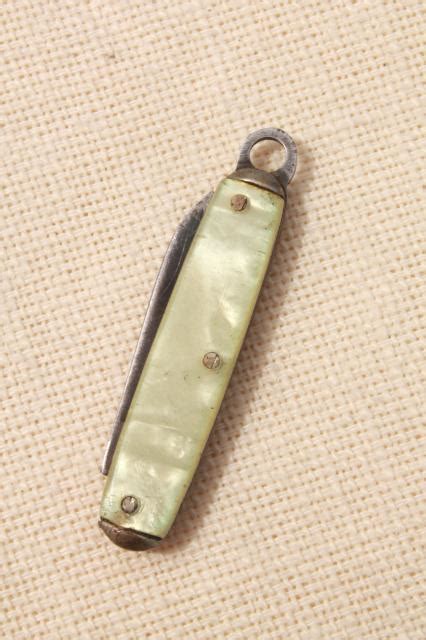 Tiny Miniature Pocket Knife Vintage Folding Penknife Mother Of Pearl Shell