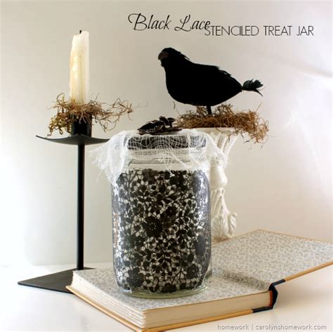 Celebrations Black Lace Stenciled Treat Jar Halloween Mason Jars Diy Halloween Mason Jars