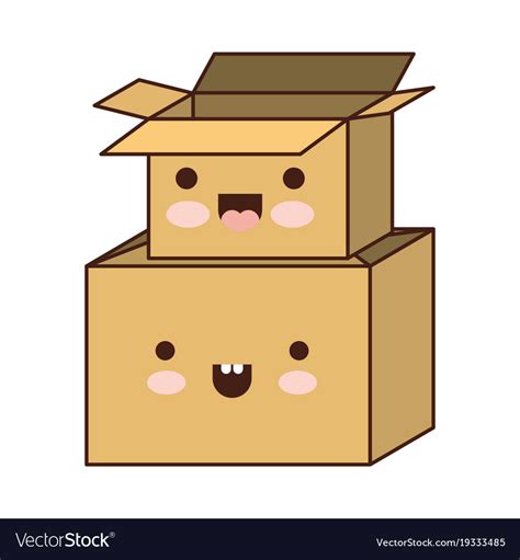 Kawaii Cardboard Boxes Stacked In Colorful Vector Image