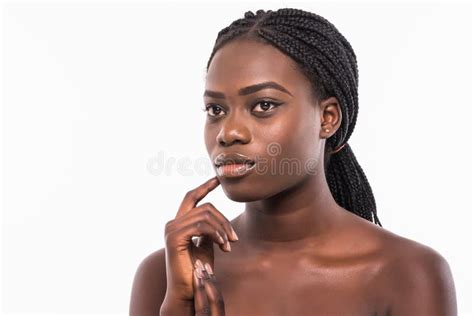 Beautiful African Woman Face Close Up Portrait Studio On White