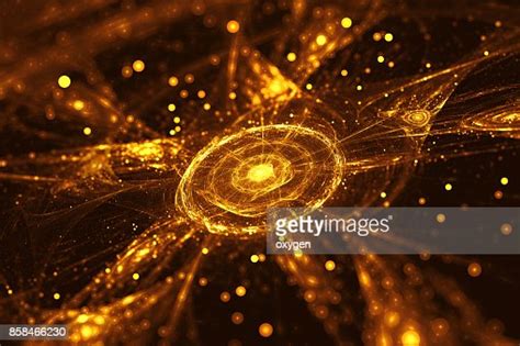 Abstract Gold Glowing Star Fractal With Particles High Res Stock Photo