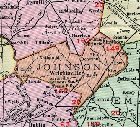 Johnson County Georgia 1911 Map Wrightsville Kite Donovan Kittrells