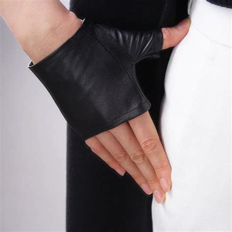 Ultra Thin Genuine Leather Pure Sheepskin Black Semi Finger Fingerless Ultra Short Womans