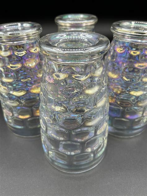 Federal Glass Yorktown Colonial Iridescent Tumblers Glasses Set Of 4 Thumbprint Ebay