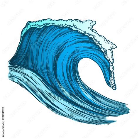 Rushing Tropical Ocean Marine Wave Storm Vector Foamy Water Marine