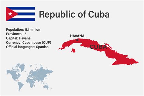 Highly Detailed Cuba Map With Flag Capital And Small Map Of The World
