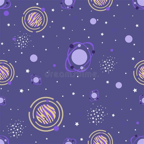 Abstract Cosmic Seamless Pattern Stars Planets In Space Background
