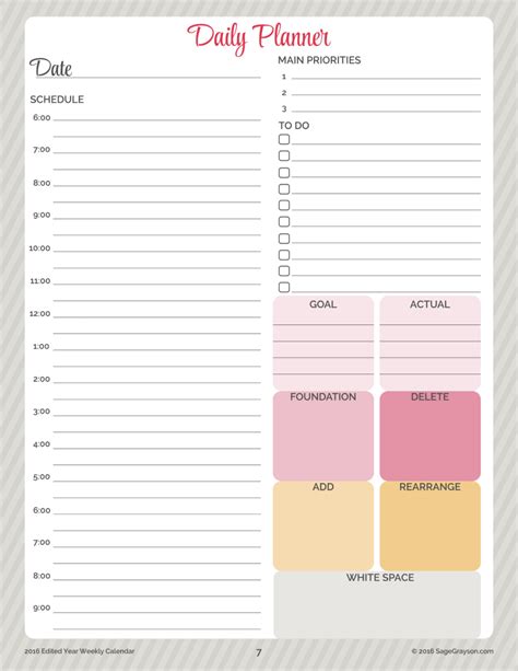 Free Printable Worksheet Daily Planner For 2016 Sage Grayson Life Editor