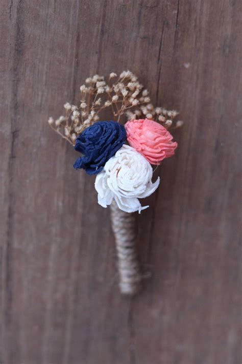 Navy Blue Coral Boutonniere Navy Coral Buttonhole Blue