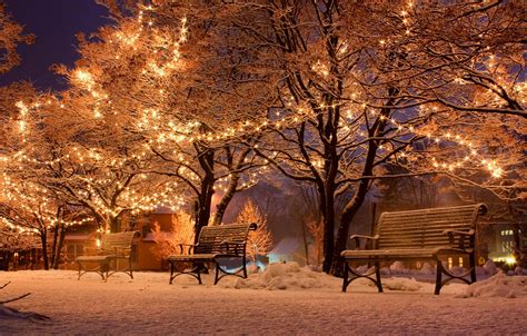 Winter Night City Wallpaper