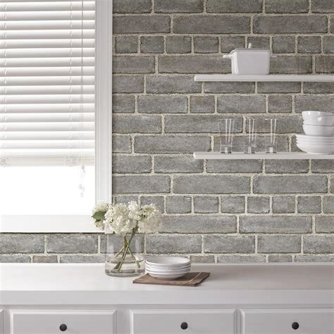 Nuwallpaper Grey Brick Facade Peel And Stick Wallpaper Sample Nu2236sam