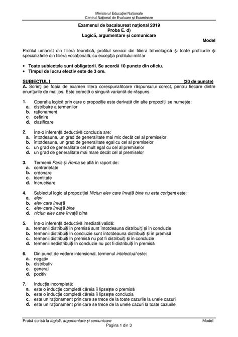 Hotnews.ro va prezenta în timp real toate informațiile despre bacalaureat 2021, subiecte la geografie, anatomie, biologie, chimie anorganică, chimie organică, fizică, informatică, logică, economie, filosofie, psihologie, sociologie. BACALAUREAT 2019. Modele de subiecte la Logică | SparkNews.ro