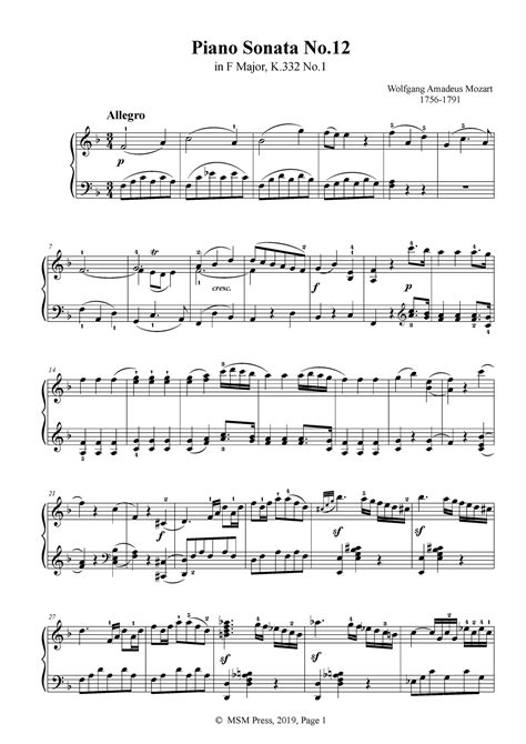 Mozart Piano Sonata No12 In F Majork332no1 Open Sheet Music