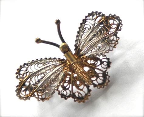 Vintage Butterfly Brooch Pin 800 Silver Filigree And Enamel