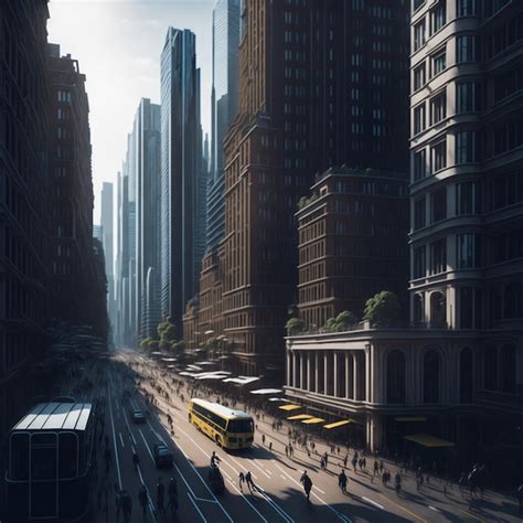 Premium Ai Image Photo Of A Bustling Modern City Street With People