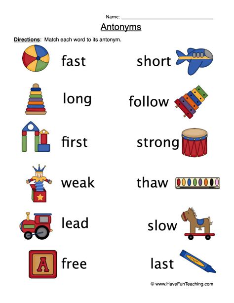 Antonyms Matching Pictures Worksheet By Teach Simple