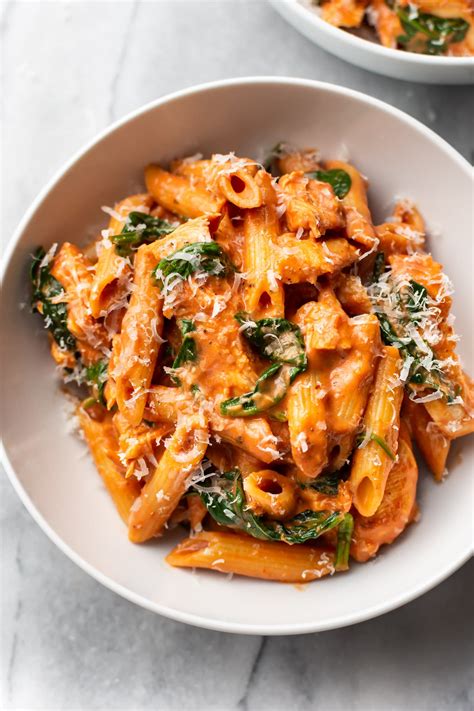If you can't find cherry tomatoes, any larger ones will work just as well for this summery pasta sauce recipe. Tomato Spinach Chicken Pasta • Salt & Lavender