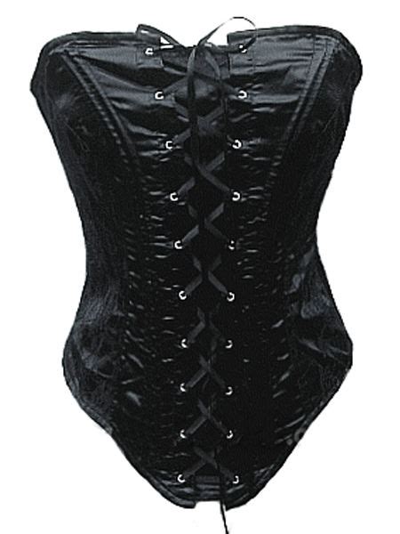 Black Satin And Lace Gothic Corset Basque By Phaze Womens