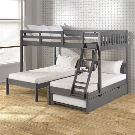 Full Over Double Twin Bed Loft Bunk In Dark Grey Finish Wtwin Trundle Bed
