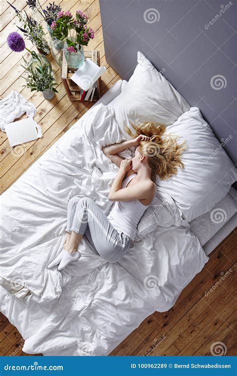 Curling Up In Bed Stock Image Image Of Blanket Attractive 100962289