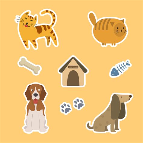 Flat Cute Cat And Dog Sticker Template Vector Illustration 262077
